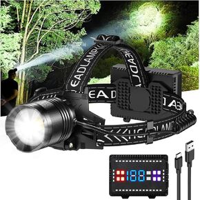Headlamp Rechargeable, 990000 Lumens Super Bright LED Head Lamp with 4 Modes, 90° Adjustable Head Lights for Forehead, IPX6 Waterproof HeadLamps for Adults Camping Hunting