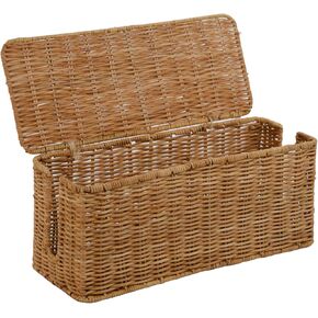 PEMAR Natural Rattan Wicker Cable Management Box, Cable Organizer, 2 Open Slots, Under Desk Cord Organizer, Cover & Hide Power Strips for TV Desk, Computer, Router, USB Hub (Natural Brown Color)