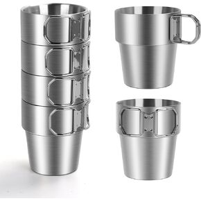 4-Pack Camping Cup Foldable Handle Camping Coffee Mugs,10 oz Stainless Steel Cups with Double Wall Design, Ideal for Outdoor Activities, Travel, and Home Use
