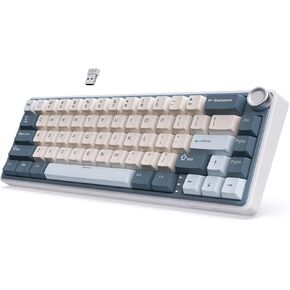 RK ROYAL KLUDGE R65 Wireless Mechanical Keyboard with Volume Knob, Tri-Mode 2.4G/USB-C/BT Gasket Mounted 60% Gaming Keyboard with 66Keys, PBT Keycaps, VIA, Hot Swappable Cream Switch, Blue