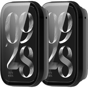 Hard PC Watch Cover Intended for Xiaomi Band 8 Pro Case,Screen Protector with Tempered Glass Shock-Proof Protector Case for Xiaomi Mi Band 8 Pro (Black&Black)