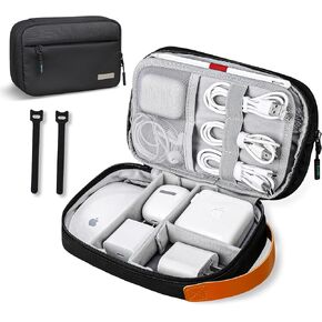 Lacdo Electronics Organizer Travel Case, Travel Bag Cable Organizer for Essentials, Water Resistant Tech Accessories Carry Storage for Cord, Phone, Cables, Airpods, USB Flash Drive, Daily Items, Black