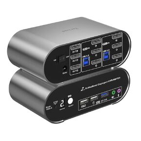 DP 1.4 Triple Monitor KVM Switch 2K240Hz, 4K120Hz, Audio Microphone hotkey with Cables