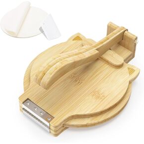 Tortilla Press 10 Inch- with 50pcs Parchment Paper and Dough Scraper-Quesadilla & Tortilla Makers, Homemade Mexican Tortillas, Roti, Burritos (White, Cat)