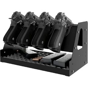 Metal Pistol Rack, Handgun Holder for Gun Cabinet Storage, Revolvers Safe Organizer, 4 Gun Stand Fit Most Pistols, Black