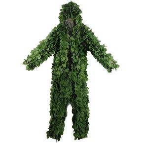 HYOUT Hooded Ghillie Suit Camo Suit Woodland Forest Military 3D Green Leafy Clothing Costume for Jungle Halloween Party