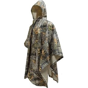 LOOGU Rain Poncho Waterproof Hooded Rain Coat Multi-Use Camo Shelter Ground Sheet for Hunting Camping Hiking