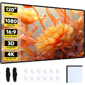 Projector Screen - 120 inch Projector Screen 16:9 Washable Foldable Portable Projector Movie Screen for Home Theater Indoor Outdoor Projector Screen,Support Double Sided Projection Screen.