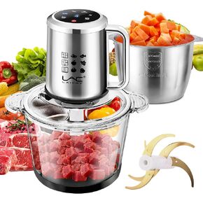 16 Cup Food Processors with Touch Screen,Meat Grinder Veggie Chopper with with 2 pieces Bowls Electric Food Processors,2 pieces 6 Bi-Level Bladesand Spatula for Baby Food,Meat,Vegetables,Fruits