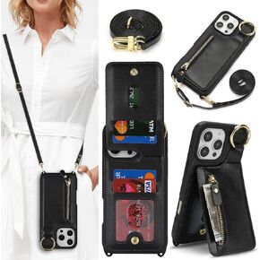 Jaorty Crossbody Wallet Case for iPhone 16 Pro Max with Strap for Women,Zipper Pocket and Credit Card Holder,Finger Grip Ring,Kickstand Hands-Free Leather Purse Case for iPhone 16 Pro Max,Purple