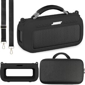 JCHPINE Silicone Cover and Hard Carrying Case for Bose SoundLink Max Portable Speaker, Protective Travel Case for Bose SoundLink Max Speaker Case with Shoulder Strap (Black Case)