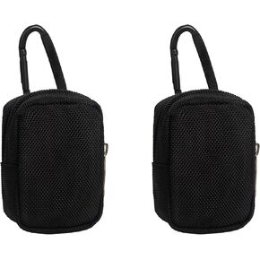 Pack of 2 Mini Pouch with Carabiner, Mini Zipper Bag for Wireless Ear Buds Key Coin Phone Charger Cables USB Drives Accessories Organizer, Small Pouch Compatible with AirPods, Black