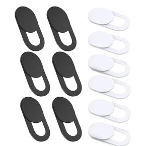 Laptop Camera Cover Slide, [12 Pack] Ultra-Thin Webcam Cover Compatible with MacBook,Laptop,PC,Computer,iMac,iPad, iPhone Cell Phone etc. 0.027in Thick Sliding Cover Web Blocker Black