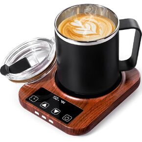 Coffee Mug Warmer and Mug Set with Automatic Timer Coffee Mug Warmer and 16 oz. Mug for Hot Coffee, Milk Tea, Water, Cocoa, etc. for Corporate/Home Office use.R1 Woodgrain Finish.