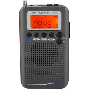 Air Band Radio Receiver AIR FM AM CB SW VHF Full Band Handheld Aircraft Digital Travel Radio with Extended Antenna Build in Battery Wide Frequency LCD Display with Alarm, Earphones (Black)