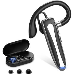 Bluetooth Headset, Wireless Bluetooth Earpiece with 500mAh Charging Case 120 Hours Talking Time Built-in Microphone for iOS Android Cell Phone, V5.3 Hand-Free Headphones for Trucker, Office