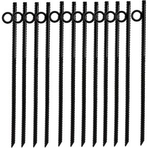 12 Pack 16 Inch Ground Stakes Heavy Duty, Black Steel Ground Anchors with Loop, Reusable Tent Rebar Tent Stakes for Sheds Outdoor Camping Walkway Fence