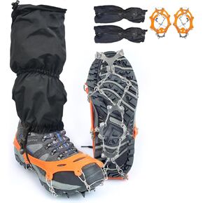 Crampons with Leg Gaiters - Ice Cleats with Adjustable Snow Leg Gaiters - Men's and Women's Traction Snow Grips and Gaiters for Hiking, Mountaineering, and Rock Climbing(XL)