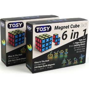 TOSY Magnet Cube 3x3 - 240 Magnets, 30 Blocks, 6in1 Toy: 3x3x3 or 2x2x2 Puzzle Cube, Transformable Fidget Spinner, Infinity Cube, Building Blocks, 2D Puzzle Game, Glowing Easter Birthday Gift, 2-Pack