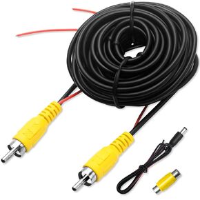 Premium Backup Camera RCA Cables (20FT/6 Meters), Car Reverse Rear View Camera RCA Video Cable with Detection Wire, AV Extension Cable with RCA Video, Female to Female Coupler and Power Cable