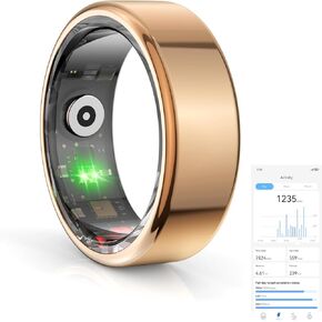Smart Ring for Women and Men, No App Subscription, Wearable Fitness Tracker Ring, Pedometer Sleep Tracker Health Ring, 5ATM Waterproof Bluetooth Smart Rings, 5-7 Days Battery Life (Gold, US 10)