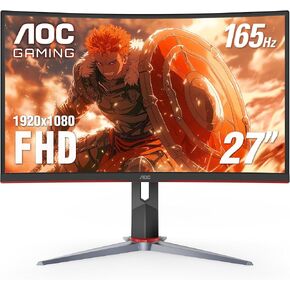 AOC C27G2 27" Curved Frameless Ultra-Fast Gaming Monitor, FHD 1080p, 1ms 165Hz, FreeSync, 2X HDMI 2.0, 1x Display Port, Height Adjustable, Xbox PS5 Switch Ready, 3-Year Zero-Bright-Dot