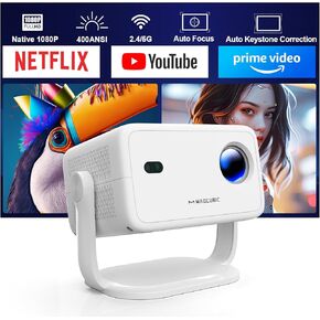 [Netflix المرخص] Smart Projector 4K مدعوم ، 1080 بكسل عرض مع WiFi6 BT5.2 ، ترقية تصحيح Auto Auto Keystone مع جهاز عرض فيلم التحكم الصوتي للمسرح المنزلي/في الهواء الطلق