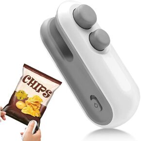 Mini Bag Sealer, 2 in 1 USB Rechargeable Bag Sealer Heat Seal Cutter, Handheld Chip Bag Sealer, Portable Resealer Machine for Plastic Bags Food Storage Snacks Freshness