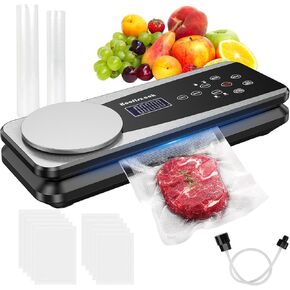 Vacuum Sealer Machine with Food Scale：10-in-1 Functions, Dry & Moist Modes, Pressure, Vacuum Marinate, Easy Mode Selection, Starter Kit for Food Storage & Sous Vide Cooking, Compact Design