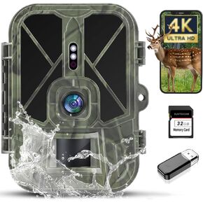Trail Camera 4K 50MP HD Video,Game Camera with Clear 82ft No Glow Infrared Night Vision,0.2s Trigger Speed with 56PCS No Glow Infrared LED for Wildlife Monitoring Deer Hunting