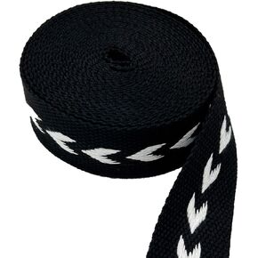 5 Yards Polycotton Webbing Strap, Heavy Duty Webbing Straps, Black Jacquard Webbing with Arrow Pattern, Trim Upholstery Webbing, Flat Webbing for Crafts Belts Bags Handle Sewing Supplies