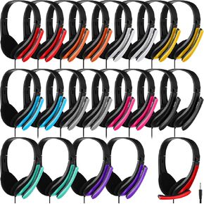 Yunsailing 20 Pack Bulk Classroom Headphones with Microphone Students Kids Wired School Class Set Headphones for School Library Computer Office Adults 3.5 Jack Universal Plug(Yellow)