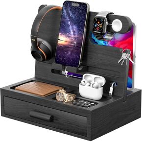 Phone Docking Station for Men - Stocking Stuffers for Men Boyfriend, Nightstand Organizer Bedside Organizer, Gift for Men, Gift for Husband, Birthday Gifts for Men (Black)