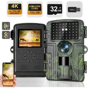 Trail Camera - 4K 60MP Game Camera with Night Vision, 0.05s Trigger Motion Activated Hunting Camera, IP66 Waterproof (Green)