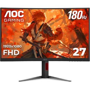 AOC C27G4H 27" Curved Gaming Monitor, FHD 1080p, 180Hz, AMD FreeSync, 3-Year Zero Dead Pixel Guarantee, Black, Xbox PS5 Switch Compatible