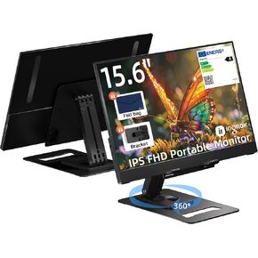 Ingnok 15.6'' FHD IPS Portable Monitor – Ultra Slim External Screen with USB C/HDMI for Laptop, Mac, PC, Phone, PS4, PS5, Switch (Renewed)