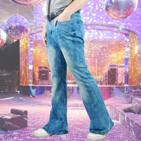 Akkad Kuti Mens Bell Bottom Pants 70s Disco Outfit Vintage Pants High Waisted Flare Jeans in Saudi Arabia