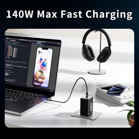 Mac Book Pro Charger - 140W Compact USB C Charger Fast Charger متوافق مع USB C Port Macbook Pro/Air و iPad Pro و Samsung Galaxy Note وجميع جهاز USB C ، قم بتضمين كبل شحن 7 أقدام in Kuwait
