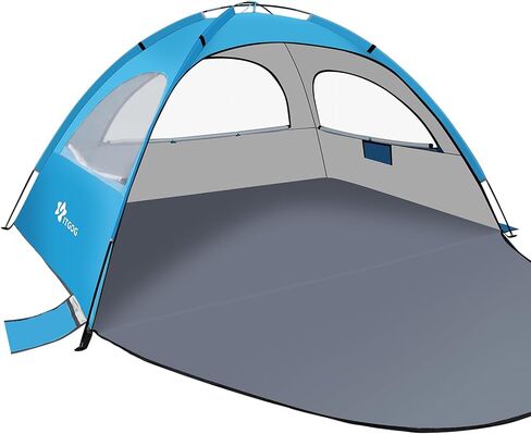 Beach Tent Sun Shelter for 3-4Person, Lightweight Beach Tent with UV Protection, 3 Mesh Roll Up Windows & 8.0mm Fiberglass, Easy Assemble in Saudi Arabia