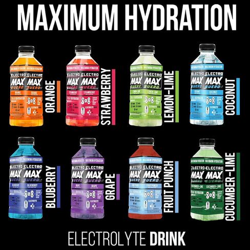 Electromax Suero - Zero Sugar Electrolete Drink - 12 عبوة مزيج (21.3 Fl Oz لكل منهما) ، ترطيب للرياضة ، والانتعاش ، والاستخدام اليومي - المغنيسيوم ، البوتاسيوم ، الزنك ، الكالسيوم - السعرات الحرارية الصفر. (Mix Pack) in Saudi Arabia