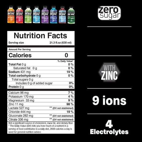 Electromax Suero - Zero Sugar Electrolete Drink - 12 عبوة مزيج (21.3 Fl Oz لكل منهما) ، ترطيب للرياضة ، والانتعاش ، والاستخدام اليومي - المغنيسيوم ، البوتاسيوم ، الزنك ، الكالسيوم - السعرات الحرارية الصفر. (Mix Pack) in Saudi Arabia