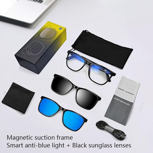 GS05 Smart Glasses with Magnetic Lenses, Bluetooth Glasses for Women Men, UV400 Polarized/Anti-blue light lens,Open Ear Music in Kuwait