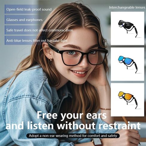 GS05 Smart Glasses with Magnetic Lenses, Bluetooth Glasses for Women Men, UV400 Polarized/Anti-blue light lens,Open Ear Music in Kuwait