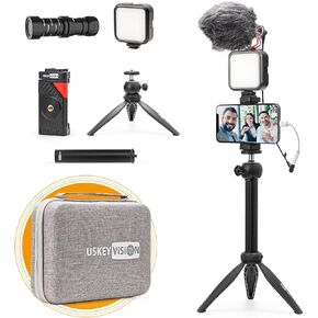 Smartphone Video Vlogging Kit Video Light Extension Monopod w/Extendable Stick, for iPhone 15/14/13 Plus/Pro/Max/Mini Youtuber Kit for Phone Filmmaking(Vlog K3)