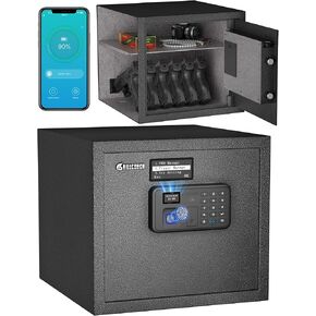 Billconch Smart Gun Safe for Multiple Pistols - Automatic Lock Safe Box with LCD Display/Voice Guide, Quick Access Unlock with Fingerprint/Keypad/Key/App, Biometric Handgun Safe for Money Valuables