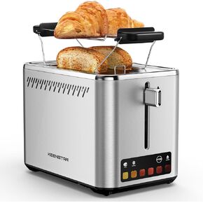 Smart 2-Slice Toaster with Touch Screen, Defrost Function, Wide 1.5" Slots for Bagels, Waffles, Muffins, and Gluten-Free Bread, Stainless Steel Toaster with Warming Rack, 850W