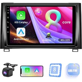 8 Core (4GB+32GB) Car Stereo Upgrade Radio for Toyota Tundra 2014 2015 2016 2017 2018 Android 13 GPS Navigation with Wireless Carplay Android Auto Support AM FM RSD Bluetooth 5.0, 5G WiFi, 4G LTE