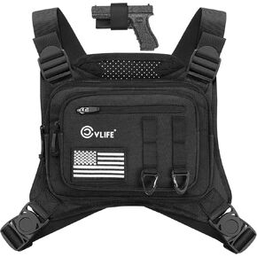 CVLIFE Chest Bag Chest Vest with Pistol Holster Chest Bag for Men Running Chest Pack Adjustable Tactical Vest Bag for Outdoor