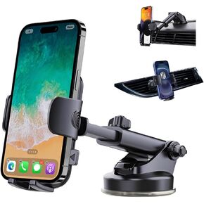 Car Phone Holder Mount 3 in 1 with Matel Hook Clip Universal Automobile Cradle 85+LBS Strongest Suction Military-Grade for Dashboard Windshield Vent for iPhone 16 Pro Max Samsung Android All Phones