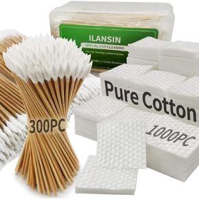 1300PCS Gun Cleaning Supplies—1000PCS 100% Pure Cotton Gun Cleaning Patches+300PCS Pointed Gun Cleaning Swabs,Lint Free Gun Cleaning Rags,Long Cotton Swabs for 9mm and All Caliber of Firearms